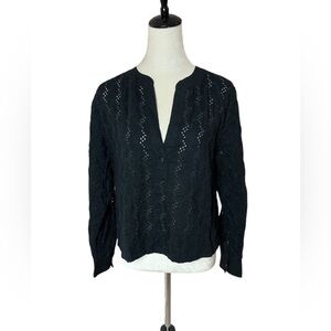Madewell Long Sleeve Eyelet Top black sz small
